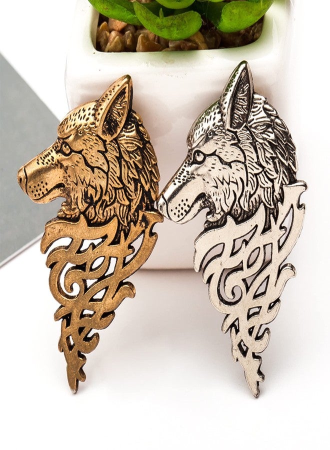 Anmpab 2 Pcs Vintage Wolf Head Lapel Brooch Set Antique Animal Suit Collar Brooch Pin Sweater Shawl Scarf Badge for Men Women (2PCS- Gold+Silver) - Image 5
